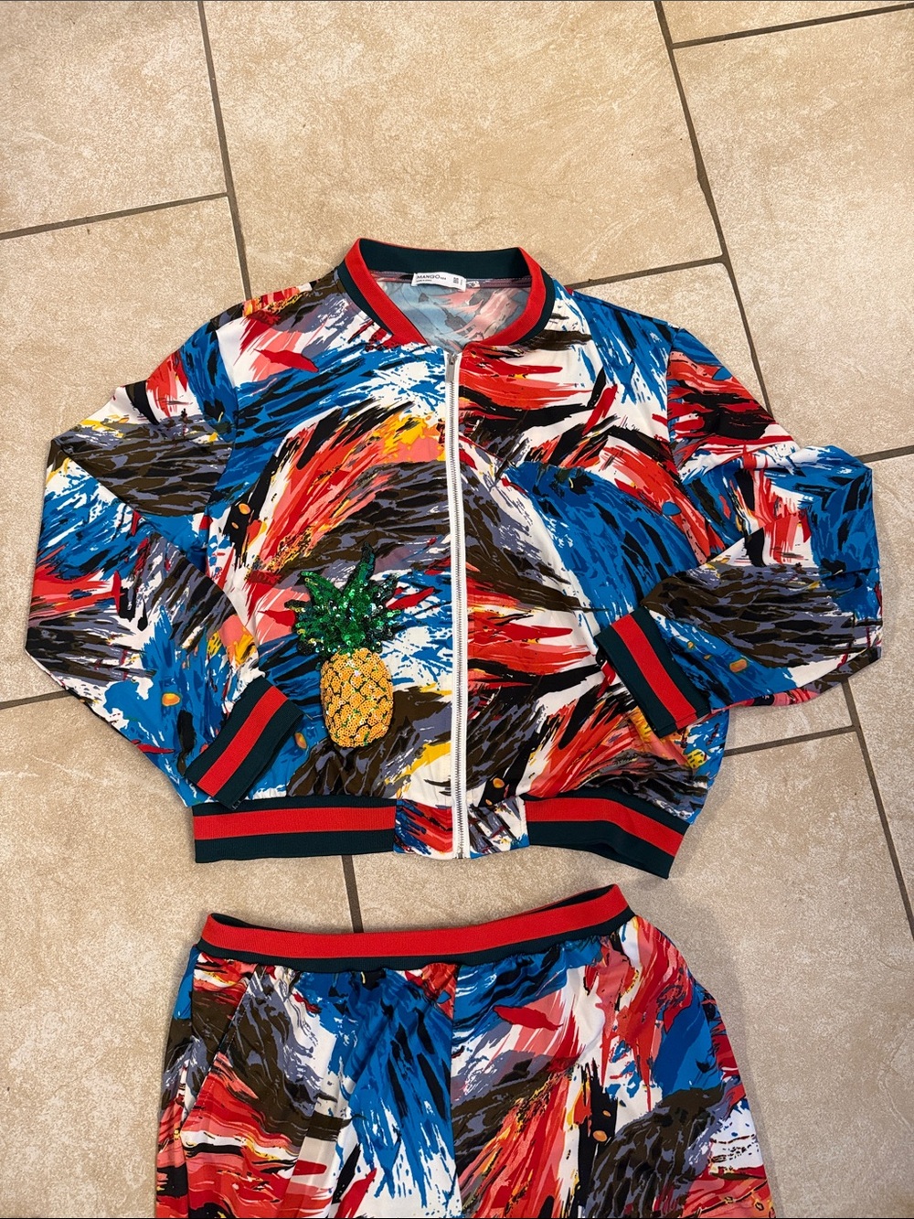 Mango Multicolor Abstract Fruit Print Track Jacket & Joggers Set - Picture 3 of 12